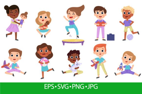 Download Cartoon Kids Play with Toys, Children - Premium Resources